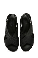 Kadın Siyah Bilekten Bantlı Deri Sandalet | Derimod Kadın Siyah Bilekten Bantlı Deri Sandalet | Derimod