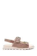Women's Gray Ankle Strap Double Buckle Suede Leather Sandals | Derimod Women's Gray Ankle Strap Double Buckle Suede Leather Sandals | Derimod