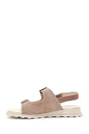 Women's Gray Ankle Strap Double Buckle Suede Leather Sandals | Derimod Women's Gray Ankle Strap Double Buckle Suede Leather Sandals | Derimod