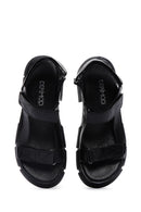 Kadın Siyah Bantlı Kalın Tabanlı Deri Sandalet | Derimod Kadın Siyah Bantlı Kalın Tabanlı Deri Sandalet | Derimod