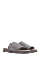 Women's Gray Stone Leather Slippers | Derimod Women's Gray Stone Leather Slippers | Derimod