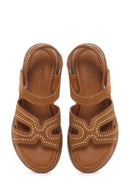 Kadın Taba Bilekten Bantlı Süet Deri Sandalet | Derimod Kadın Taba Bilekten Bantlı Süet Deri Sandalet | Derimod