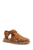 Women's Tan Ankle Strap Suede Leather Sandals | Derimod Women's Tan Ankle Strap Suede Leather Sandals | Derimod