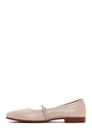 Women's Beige Strap Leather Ballerinas | Derimod Women's Beige Strap Leather Ballerinas | Derimod