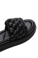 Women's Black Knit Leather Comfort Slippers | Derimod Women's Black Knit Leather Comfort Slippers | Derimod