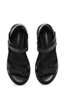 Kadın Siyah Bantlı Deri Comfort Sandalet | Derimod Kadın Siyah Bantlı Deri Comfort Sandalet | Derimod