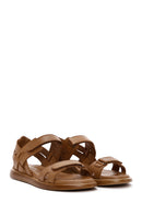 Women's Tan Strap Leather Comfort Sandals | Derimod Women's Tan Strap Leather Comfort Sandals | Derimod