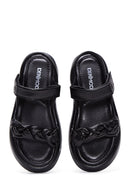 Kadın Siyah Bilekten Bantlı Deri Comfort Sandalet | Derimod Kadın Siyah Bilekten Bantlı Deri Comfort Sandalet | Derimod