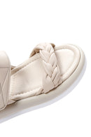 Kadın Bej Bilekten Bantlı Deri Comfort Sandalet | Derimod Kadın Bej Bilekten Bantlı Deri Comfort Sandalet | Derimod
