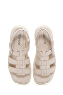 Kadın Krem Bilekten Bantlı Deri Comfort Sandalet | Derimod Kadın Krem Bilekten Bantlı Deri Comfort Sandalet | Derimod