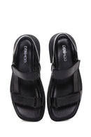 Kadın Siyah Çift Bantlı Deri Comfort Sandalet | Derimod Kadın Siyah Çift Bantlı Deri Comfort Sandalet | Derimod