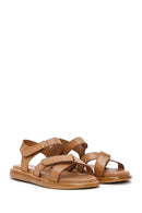 Women's Tan Double Strap Leather Comfort Sandals | Derimod Women's Tan Double Strap Leather Comfort Sandals | Derimod