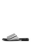 Women's Silver Leather Slippers | Derimod Women's Silver Leather Slippers | Derimod