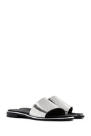 Women's Silver Leather Slippers | Derimod Women's Silver Leather Slippers | Derimod