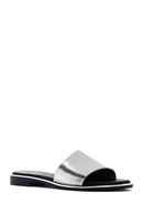 Women's Silver Leather Slippers | Derimod Women's Silver Leather Slippers | Derimod