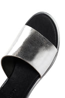 Women's Silver Leather Slippers | Derimod Women's Silver Leather Slippers | Derimod