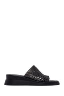 Women's Black Metallic Leather Comfort Slippers | Derimod Women's Black Metallic Leather Comfort Slippers | Derimod