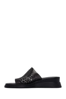 Women's Black Metallic Leather Comfort Slippers | Derimod Women's Black Metallic Leather Comfort Slippers | Derimod