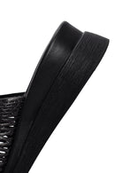 Women's Black Metallic Leather Comfort Slippers | Derimod Women's Black Metallic Leather Comfort Slippers | Derimod