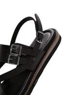 Women's Black Ankle Strap Flip Flop Leather Comfort Sandals | Derimod Women's Black Ankle Strap Flip Flop Leather Comfort Sandals | Derimod