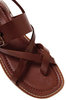 Kadın Taba Bilekten Bantlı Parmak Arası Deri Comfort Sandalet | Derimod Kadın Taba Bilekten Bantlı Parmak Arası Deri Comfort Sandalet | Derimod