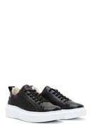 Women's Black Lace-Up Leather Sneaker | Derimod Women's Black Lace-Up Leather Sneaker | Derimod
