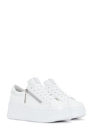 Women's White Thick Sole Side Zipper Leather Sneaker | Derimod Women's White Thick Sole Side Zipper Leather Sneaker | Derimod