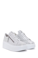 Women's Silver Thick Sole Side Zipper Leather Sneaker | Derimod Women's Silver Thick Sole Side Zipper Leather Sneaker | Derimod