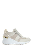 Women's Beige Wedge Heeled Side Zipper Suede Leather Sports Shoes | Derimod Women's Beige Wedge Heeled Side Zipper Suede Leather Sports Shoes | Derimod
