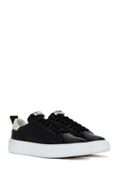 Women's Black Lace-up Leather Sneaker with Accessory Detail | Derimod Women's Black Lace-up Leather Sneaker with Accessory Detail | Derimod