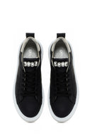 Women's Black Lace-up Leather Sneaker with Accessory Detail | Derimod Women's Black Lace-up Leather Sneaker with Accessory Detail | Derimod