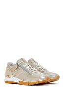 Women's Gold Laced Side Zipper Leather Sneaker | Derimod Women's Gold Laced Side Zipper Leather Sneaker | Derimod