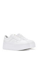 Women's White Lace-up Thick-Sole Leather Sneaker | Derimod Women's White Lace-up Thick-Sole Leather Sneaker | Derimod