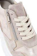 Kadın Bej Dolgu Topuklu Bağcıklı Deri Sneaker | Derimod Kadın Bej Dolgu Topuklu Bağcıklı Deri Sneaker | Derimod