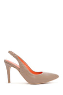 Women's Beige Open-Back Heeled Leather Shoes | Derimod Women's Beige Open-Back Heeled Leather Shoes | Derimod
