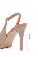 Kadın Bej Arkası Açık Topuklu Deri Ayakkabı | Derimod Kadın Bej Arkası Açık Topuklu Deri Ayakkabı | Derimod