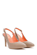Women's Beige Open-Back Heeled Leather Shoes | Derimod Women's Beige Open-Back Heeled Leather Shoes | Derimod