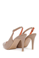 Kadın Bej Arkası Açık Topuklu Deri Ayakkabı | Derimod Kadın Bej Arkası Açık Topuklu Deri Ayakkabı | Derimod