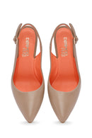 Women's Beige Open-Back Heeled Leather Shoes | Derimod Women's Beige Open-Back Heeled Leather Shoes | Derimod