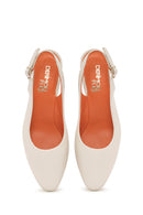 Women's Cream Thick Heeled Open Back Leather Shoes | Derimod Women's Cream Thick Heeled Open Back Leather Shoes | Derimod
