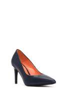 Kadın Lacivert İnce Topuklu Deri Stiletto | Derimod Kadın Lacivert İnce Topuklu Deri Stiletto | Derimod