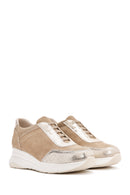 Women's Beige Lace-up Leather Sneaker | Derimod Women's Beige Lace-up Leather Sneaker | Derimod