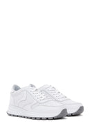 Women's White Lace-Up Leather Sneaker | Derimod Women's White Lace-Up Leather Sneaker | Derimod