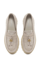 Women's Beige Suede Leather Masculine Loafer | Derimod Women's Beige Suede Leather Masculine Loafer | Derimod