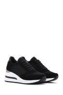 Women's Black Thick Heeled Lace-Up Leather Sneaker | Derimod Women's Black Thick Heeled Lace-Up Leather Sneaker | Derimod