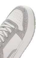 Women's White Thick Soled Stone Lace-up Sneaker | Derimod Women's White Thick Soled Stone Lace-up Sneaker | Derimod