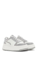 Women's White Thick Soled Stone Lace-up Sneaker | Derimod Women's White Thick Soled Stone Lace-up Sneaker | Derimod