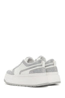 Women's White Thick Soled Stone Lace-up Sneaker | Derimod Women's White Thick Soled Stone Lace-up Sneaker | Derimod