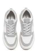 Women's White Thick Soled Stone Lace-up Sneaker | Derimod Women's White Thick Soled Stone Lace-up Sneaker | Derimod