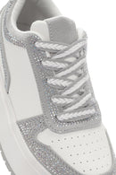 Women's White Thick Soled Stone Lace-up Sneaker | Derimod Women's White Thick Soled Stone Lace-up Sneaker | Derimod